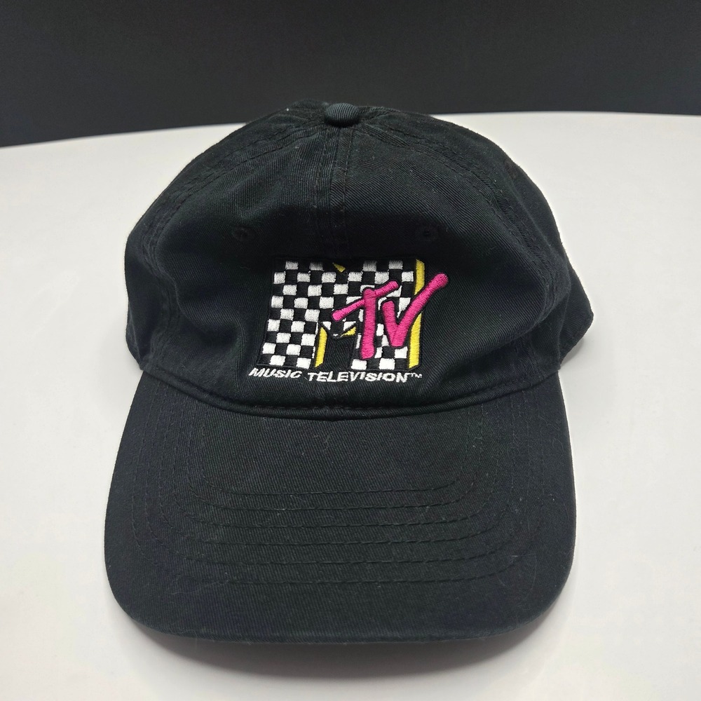 MTV Music Television Baseball Hat Embroidered Logo OSFM Black Retro Dad Cap